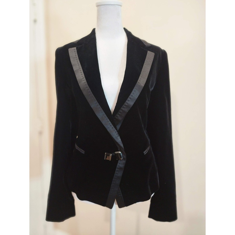 MICHAA Black Velvet Dinner Jacket Crystal Rhinestone Tuxedo Blazer Silk Trim XXS
